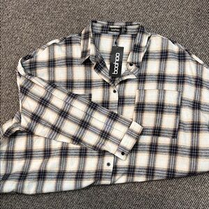 Boohoo Oversized Blue and White Plaid Shirt